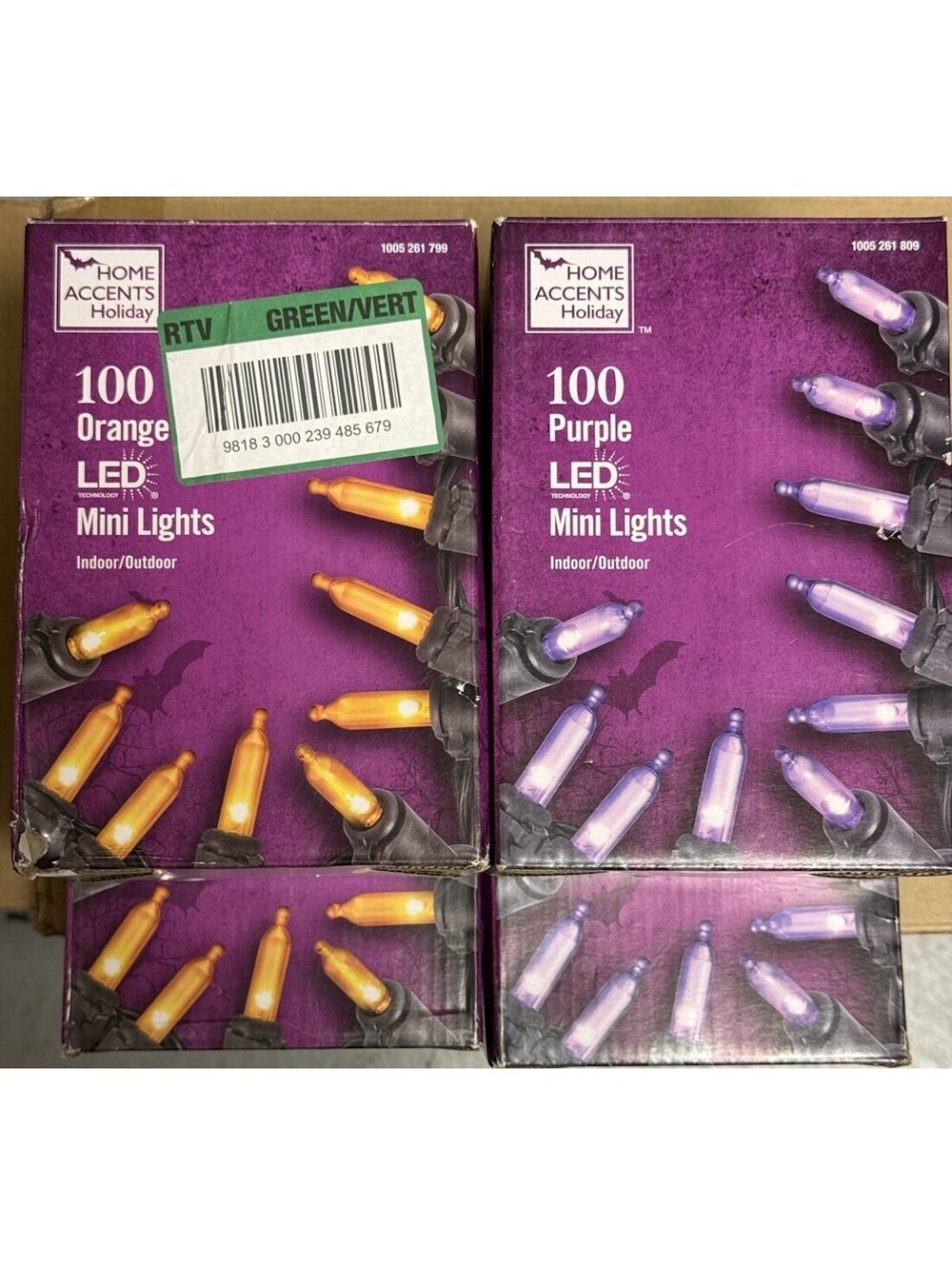 Home Accent Holidays 100 (2) Purple (2) Orange LED Mini STRING LIGHTS Halloween